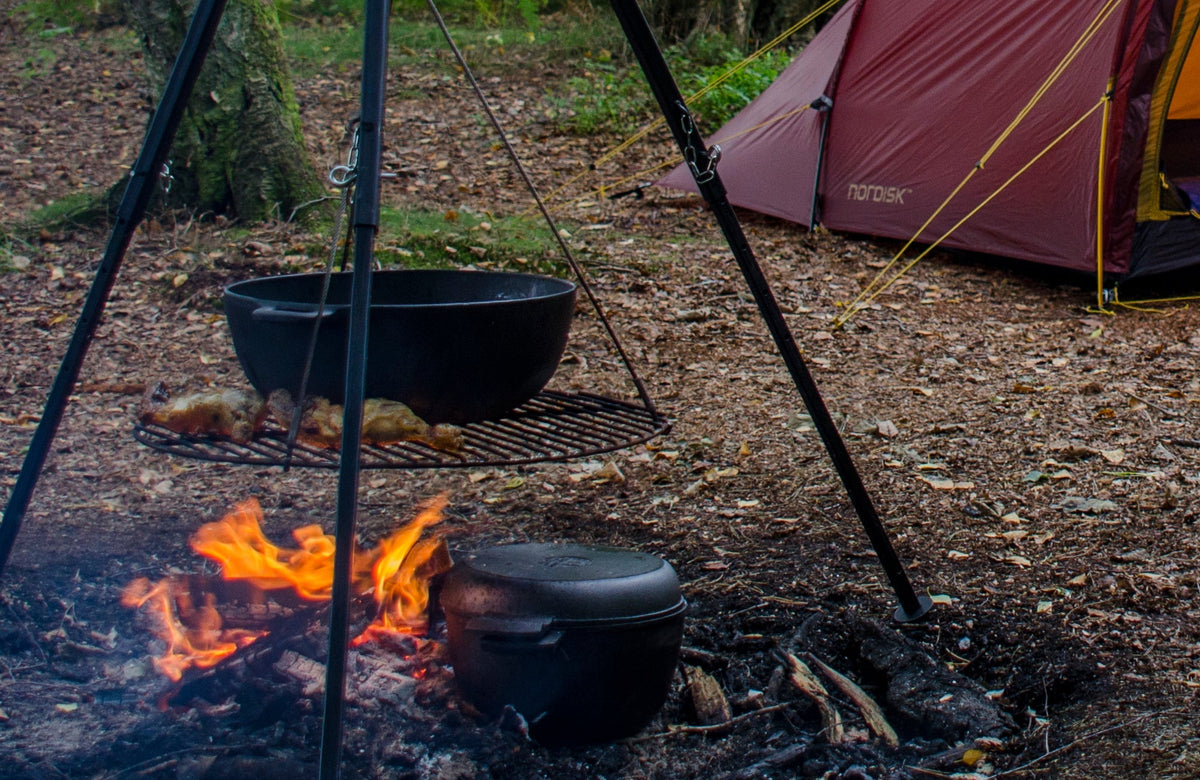 Hähnchen vom Feuer mit Pfifferlingen, Giersch und Perlgraupen
