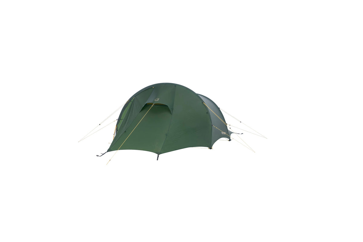 Green camping tent on a white background
