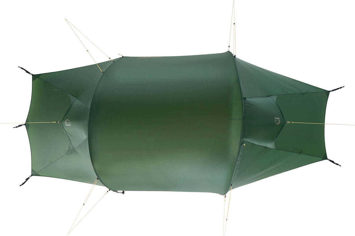 Green camping tent on a white background