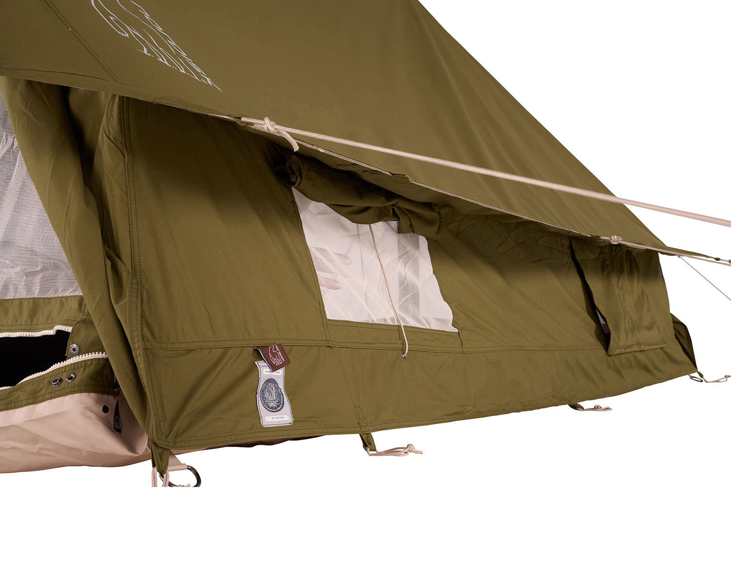 Green tent with a window on a white background