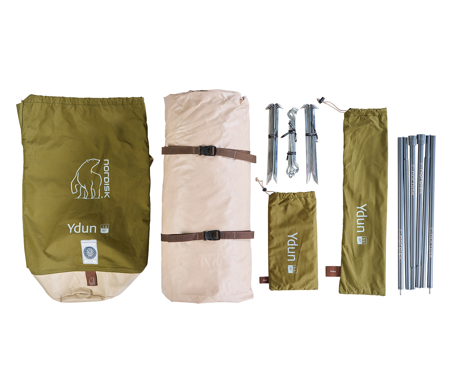 Ydun camping gear set including tents and accessories on a white background