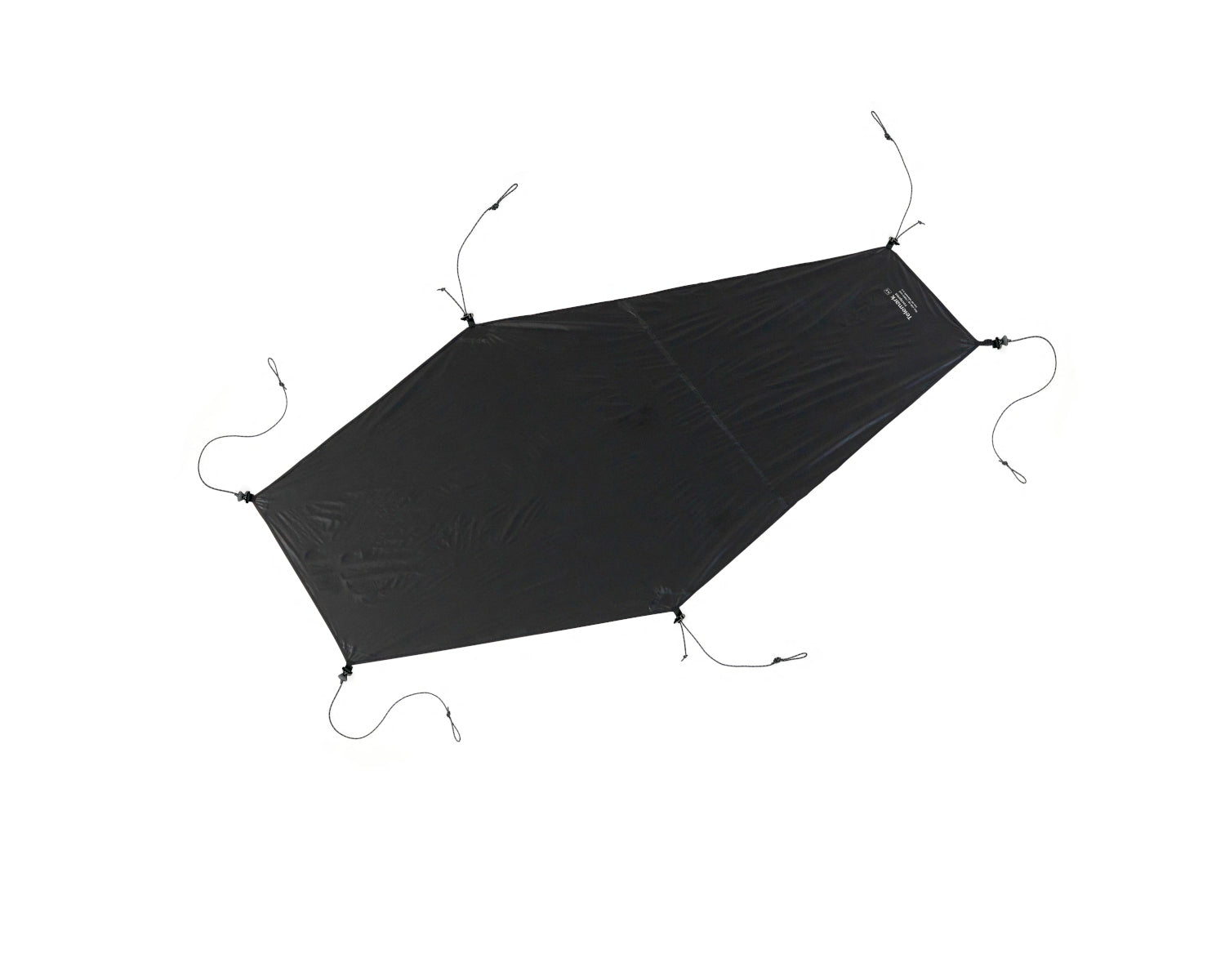 Black camping tarp with ropes on a white background