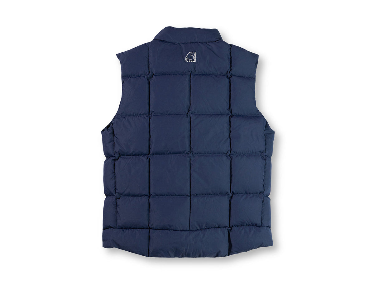 Navy blue puffer vest on a white background