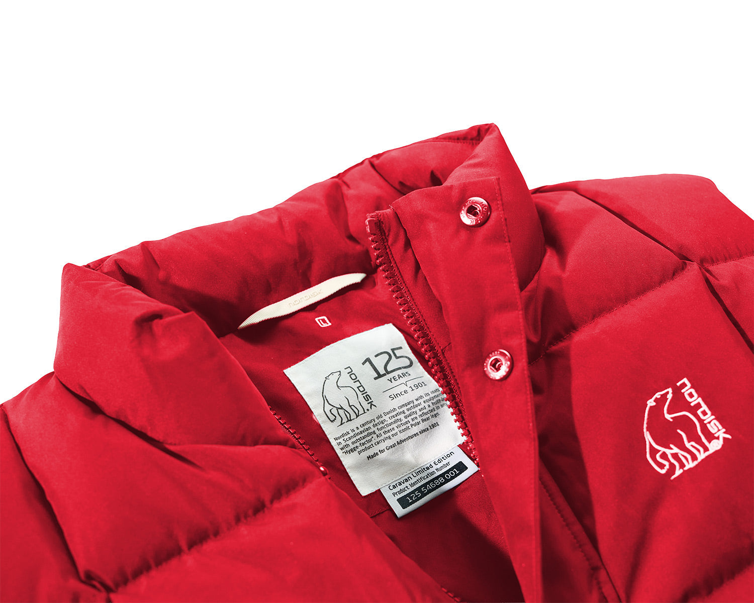 125 Jahre Caravan Unisex Daunenweste - Samba Red